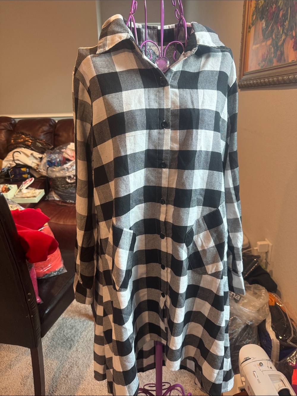 Amazon Black and White Buffalo Plaid High-Low Shirt Dress